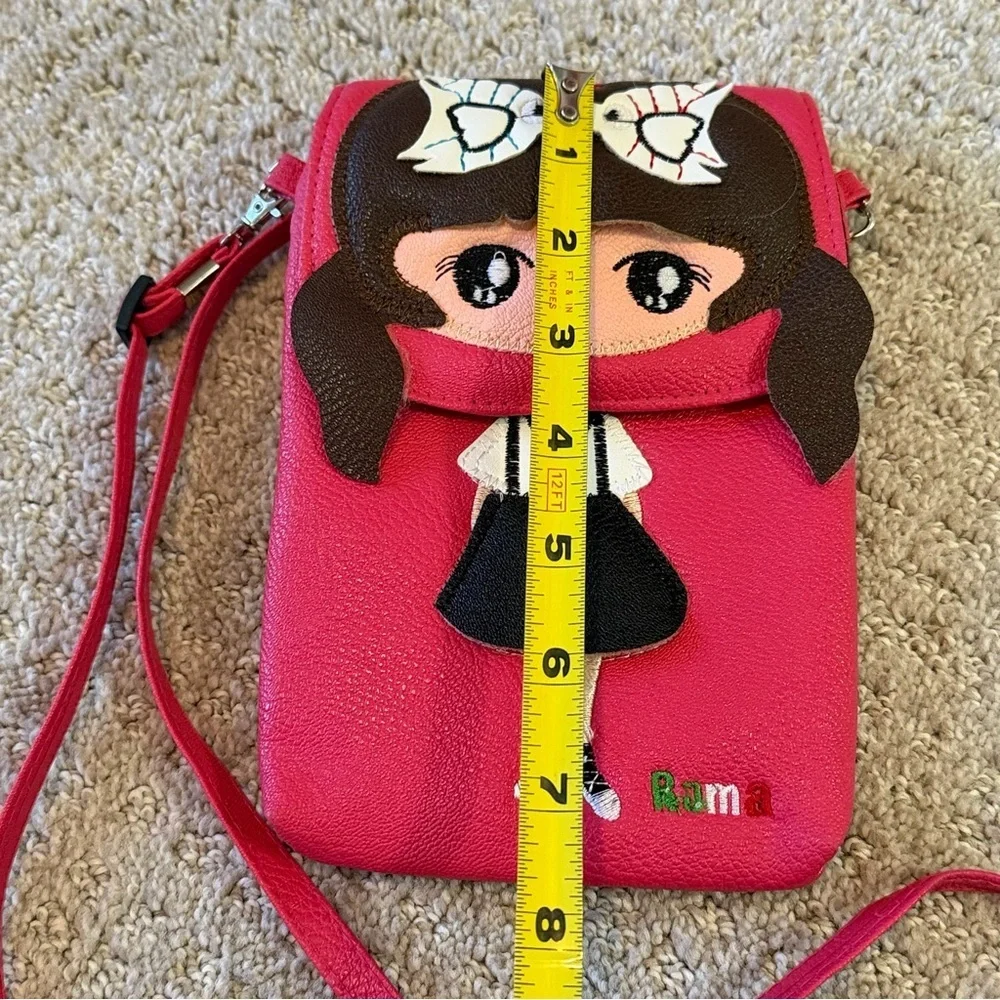 Pink Little Girl Shoulder Bag Small Purse Crossbody Brown Hair Fish Bow Dress